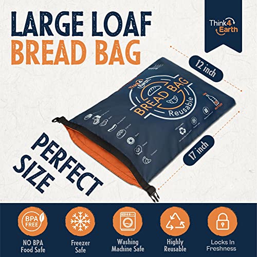 Bread Bag - Reusable Freezer Bag for Homemade Bread Maker Gift Giving - Container for Sourdough Loafs Storage, Large Bags with Double Lining