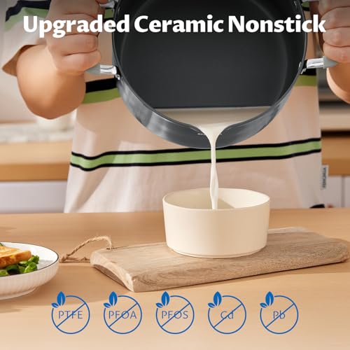 6 Quart Ceramic Non Stick Stock Pot with Strainer Lid & Pour Spout