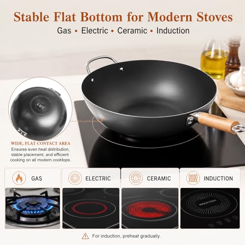 14.2" Carbon Steel Wok with Lid
