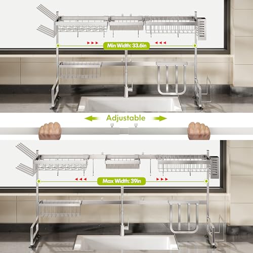 Over The Sink Dish Drying Rack with Cup and Utensil Holder