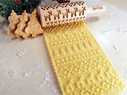 CHRISTMAS 3 Mini Embossed Rolling Pin Set Wooden Laser Engraved Textured rolling pins with Snowflakes