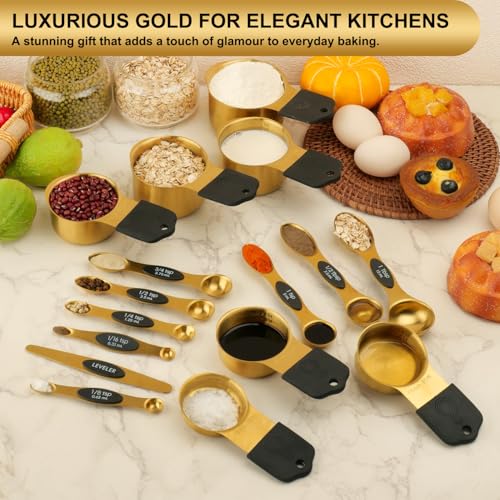 Gold Magnetic Measuring Cups & Spoons Set of 16