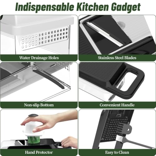 15-in-1 Vegetable Chopper 10 Blades, Veggie Cutter with Handle, Black/White