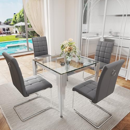 37'' Square Glass Dining Table Set for 4 (5 Count)