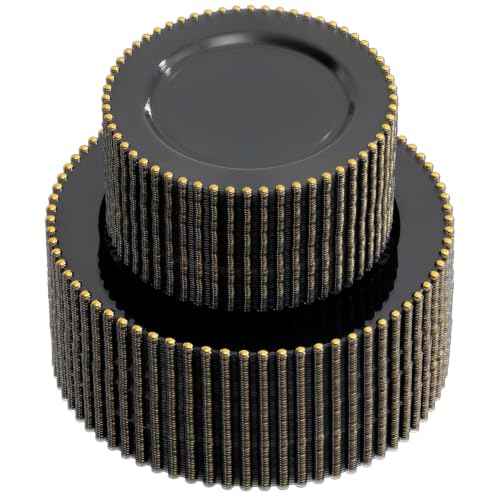 100pcs Elegant Clear Black Plastic Plates with Gold Beads for Gala (100 Count)