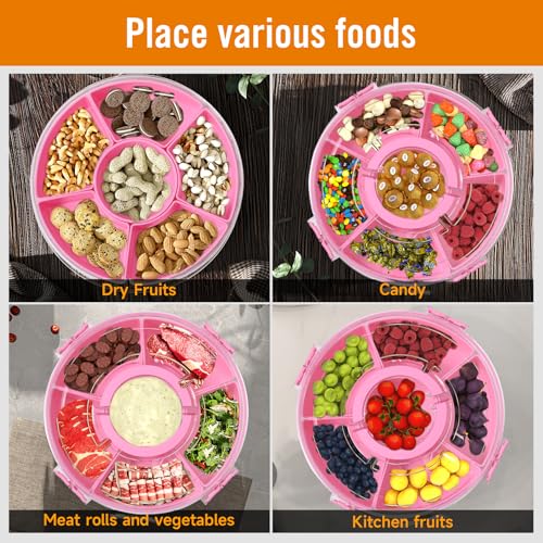 Divided Rotating Serving Tray with Lid and Handle