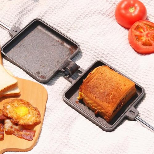 Campfire Pie Iron 4.9" Large Cast Iron Sandwich Maker for Camping 2 Pcs with Storage Bag (2 Count)