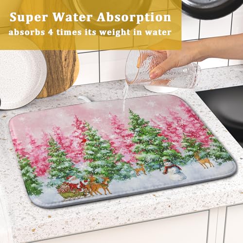 Pink Christmas Dish Drying Mat for Kitchen Counter Absorbent Dish Dry Pad
