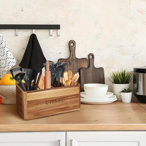 Acacia Wood Utensil Holder for Kitchen Counter