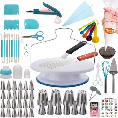 207 Pcs Cake Decorating supplies Kit for Beginners Cake Turntable