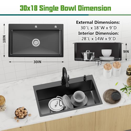 Black 30x18 In Drop In Kitchen Sink