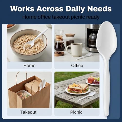 Plastic Spoons White Heavy Duty Disposable Teaspoons (1000 Count)