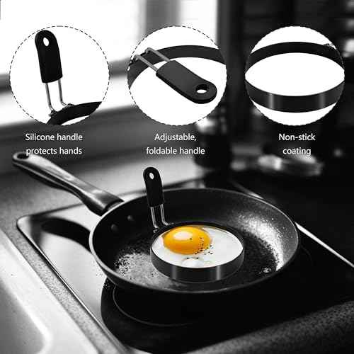 2 Pack 3.5'' + 6'' Egg Rings Set with Silicone Handle (2 Count)