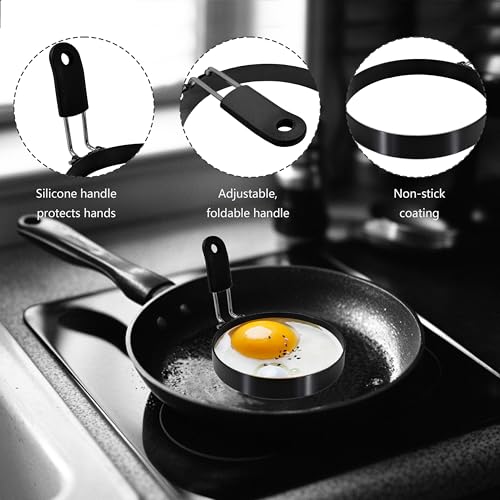 2 Pack 3.5'' Egg Rings Set with Silicone Handle
