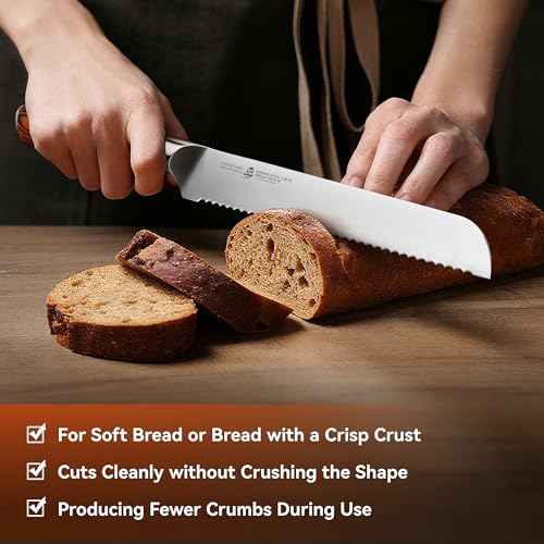 Bread Knife 9 inch Sharp Serrated Slicing Knife for Homemade Sourdough Bread
