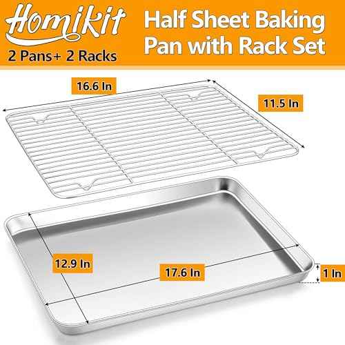18x13 Inch Stainless Steel Baking Half Sheet with Cooling Rack Set (8 Count)