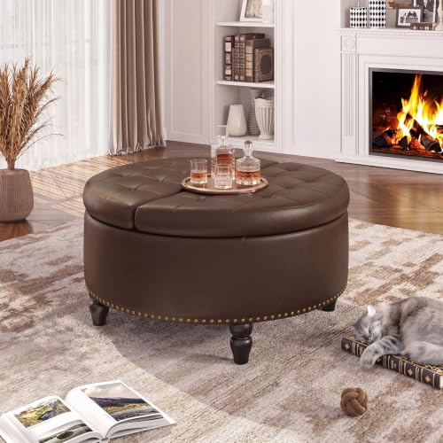 31.5 Inch Large Round Ottoman with Storage Circular