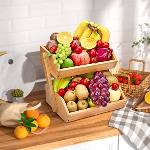2 Tier Bamboo Fruit Basket for Kitchen Counter