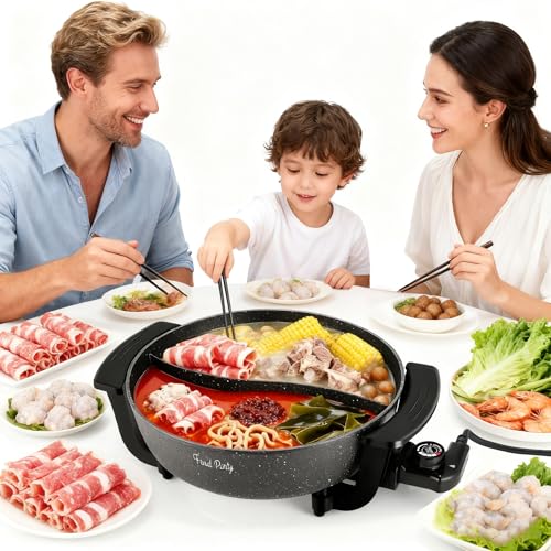 Electric Hot Pot 6L with Divider Hotpot Pot Electric Shabu Shabu Pot 110V 1200W PFOA FREE Non