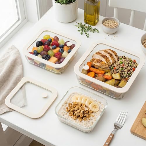 Glass Food Container Set with Glass Lid (3 Count)