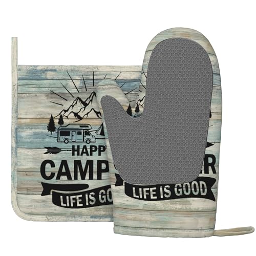 Happy Camper Oven Mitts and Pot Holders Sets of 4 (4 Count)