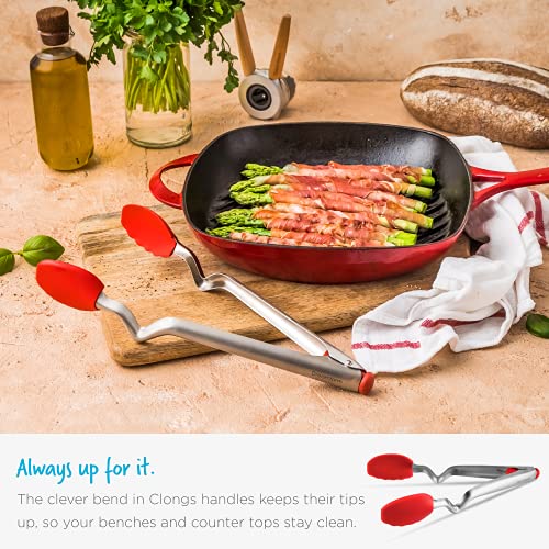Clongs Grippy Silicone & Stainless Steel Kitchen Cooking Tongs with Click