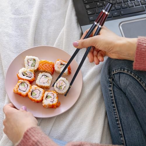 5 Pairs Premium Chopsticks Reusable Dishwasher Safe 9.5 Inch Fiberglass Chop Sticks Gift Set Non Slip Multi Color
