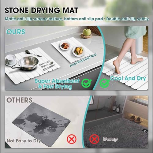 Dish Drying Mat Stone Bath Mat Diatomaceous Earth Stone Drying Mat For Kitchen Counter Sink Bath Mat Quick Dry Non Slip Foldable Dish Drying Rack Mat Small