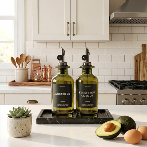 Green Glass Olive Oil Dispenser Bottles For Kitchen (2 Count)