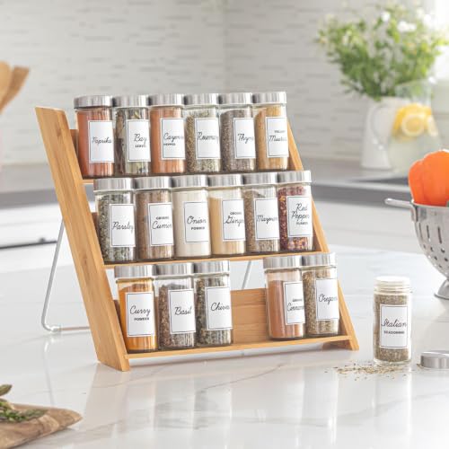 18 Jar Bamboo Compact Spice Rack with Spices Included & 5