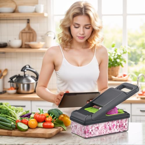 15-in-1 Vegetable Chopper 10 Blades, Veggie Cutter with Handle, Green/Grey