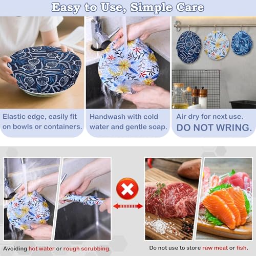 5Pcs Reusable Beeswax Elastic Bowl Covers for Bread Proofing and Food Cover (5 Count)