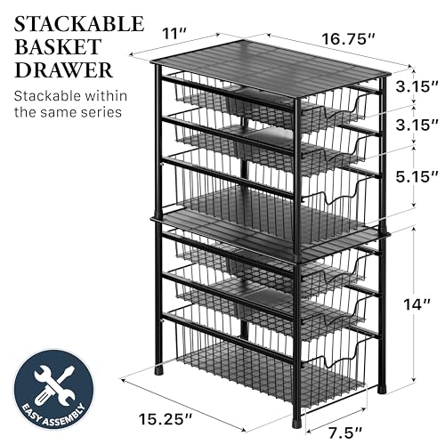 Stackable 3 Tier Sliding Basket Organizer Drawer