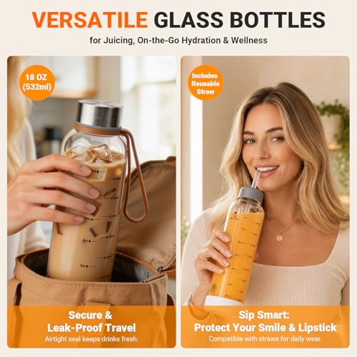18 oz Glass Water Bottles (6 Count)