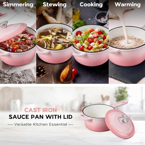 1QT Enameled Cast Iron Saucepan with Lid
