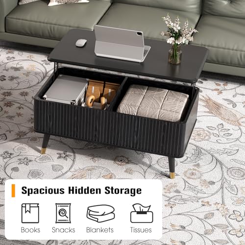 Black Lift Top Coffee Table with Storage for Living Room