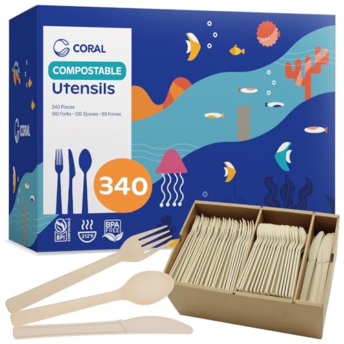 Light Brown Compostable Heavy Duty Silverware Set 340 Pieces Bulk (340 Count)