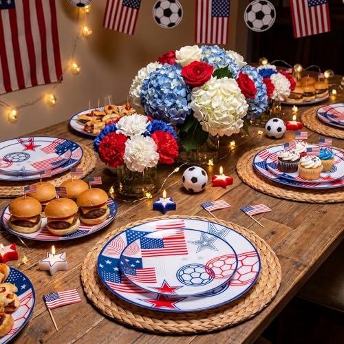 20 Red and Blue Plastic Soccer Plates