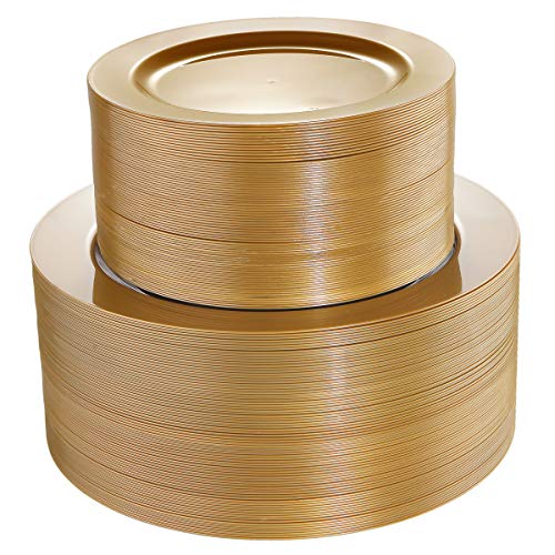 102 Pcs Solid Dark Gold Plastic Plates (51 Count)