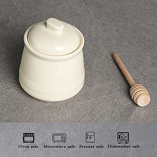 Porcelain Honey Jar with Lid and Honey Dipper (12 Ounce)