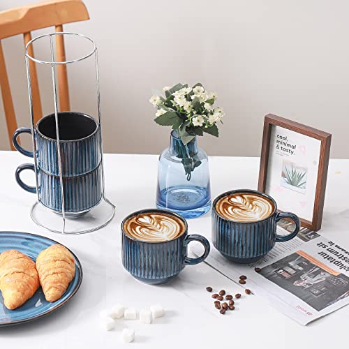 15 Oz Ribbed Stackable Coffee Mug Set of 4 (4 Count)