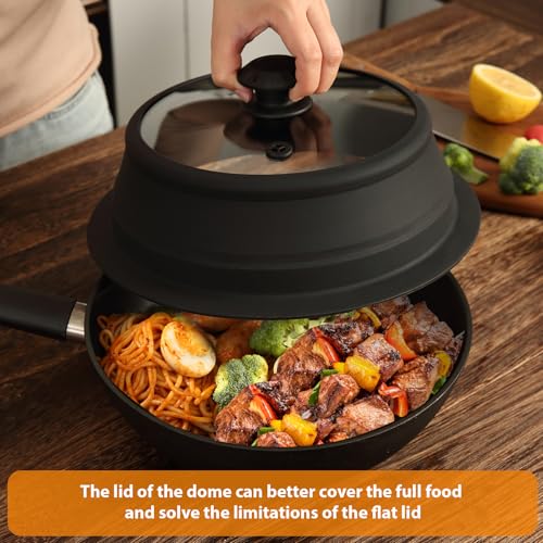 Collapsible Microwave Splatter Lid with Vented Tempered Glass Cover Wok Lid for Microwave Safe