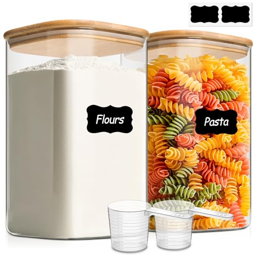Glass Storage Jars with Bamboo Lids 4.6 Qt 2 Pack Large Wide Mouth (2 Count)
