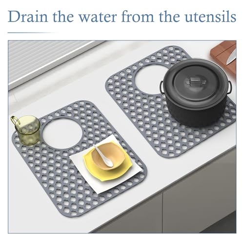 2 Pack Silicone Sink Protector Mat for Kitchen Sink Rear Drian Gray