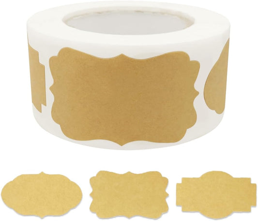 300 Pcs Gift Tag Name Labels Stickers, Kraft Blank Self-Adhesive Jar Labels for Storage Bins Essential Oil Spice Bottle Cosmetic Decoration Food Containers, Mason Labels Craft Presents Stickers