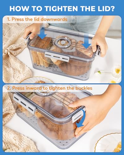 Bread Box 2 Pack Bread Storage Container Airtight Recording Time Bread Box for Kitchen Countertop Plastic Bread Keeper with Lid for Homemade Bread (2 Count)