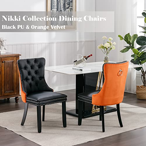 Orange Velvet and Black PU Upholstered Dining Chairs Set of 2 (2 Count)