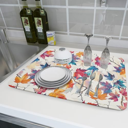 Maple Leaf Dish Drying Mat fall autumn colorful leaves absorbent dish drain mats for kitchen counter