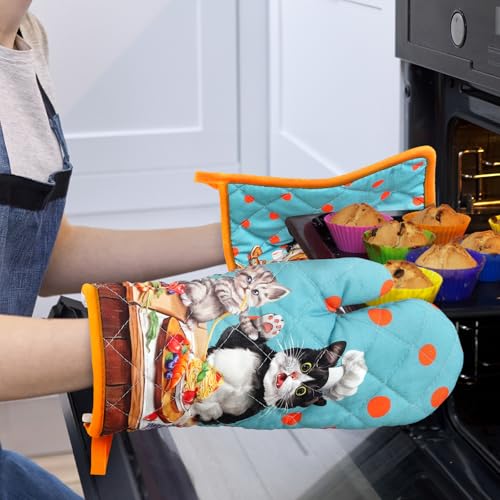 Cute Cat Oven Mitts and Pot Holders Set (4 Count)