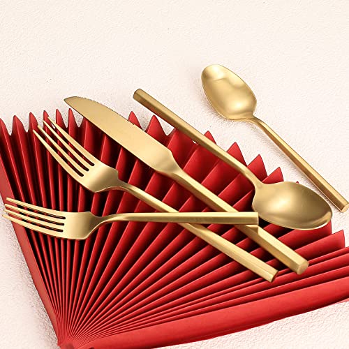 Matte Silverware Set Gold Flatware Set with Hexagon Handle 20 Pieces 18 (20 Count)